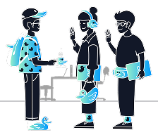 Troje ludzi witających się w pracy